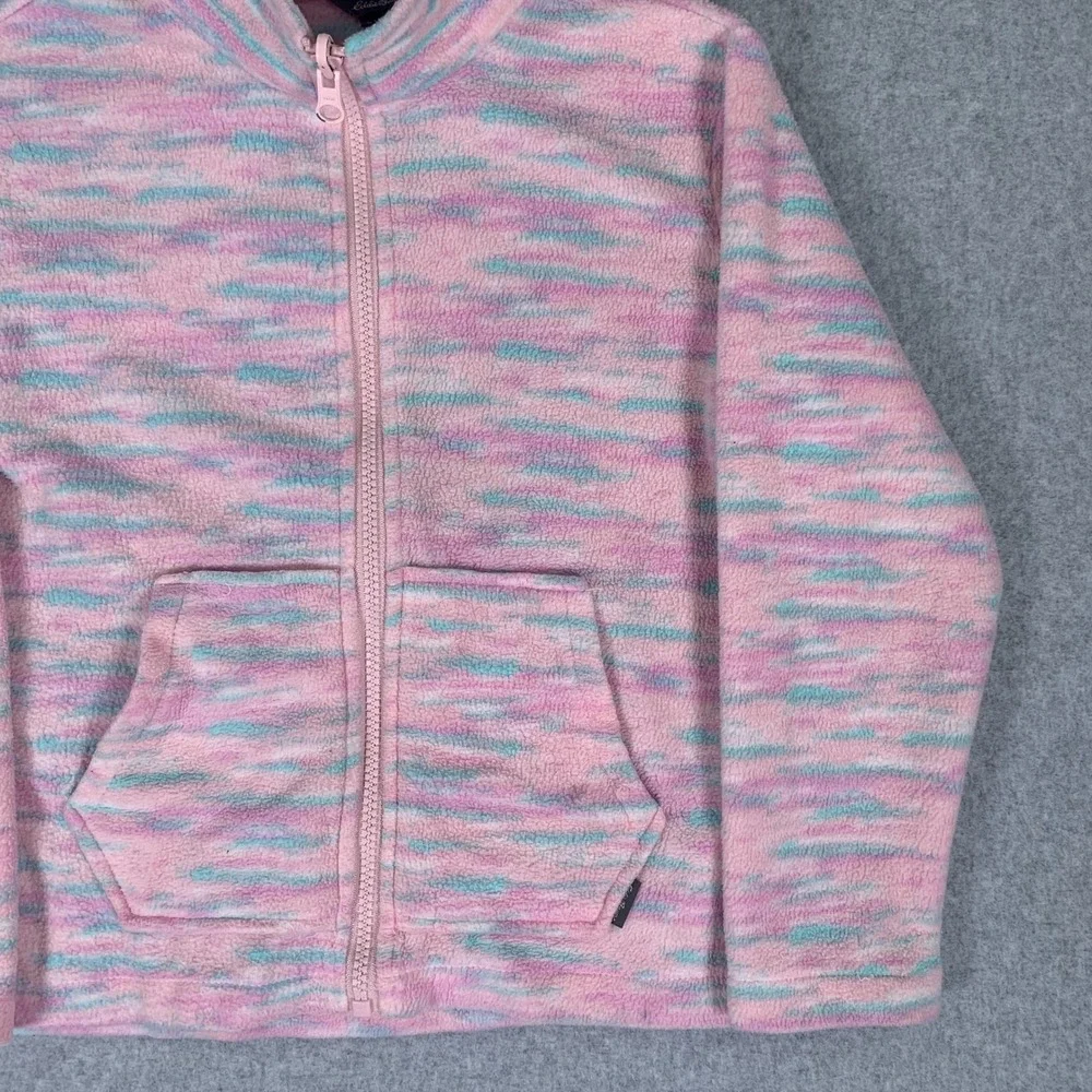 Eddie Bauer Fleece Jacket Kids XS 5/6 Pink Space Dye Full Zip Mock Neck
